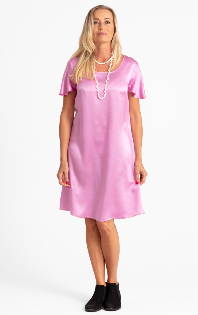 Sidenklänning ledig ärm, Rosa