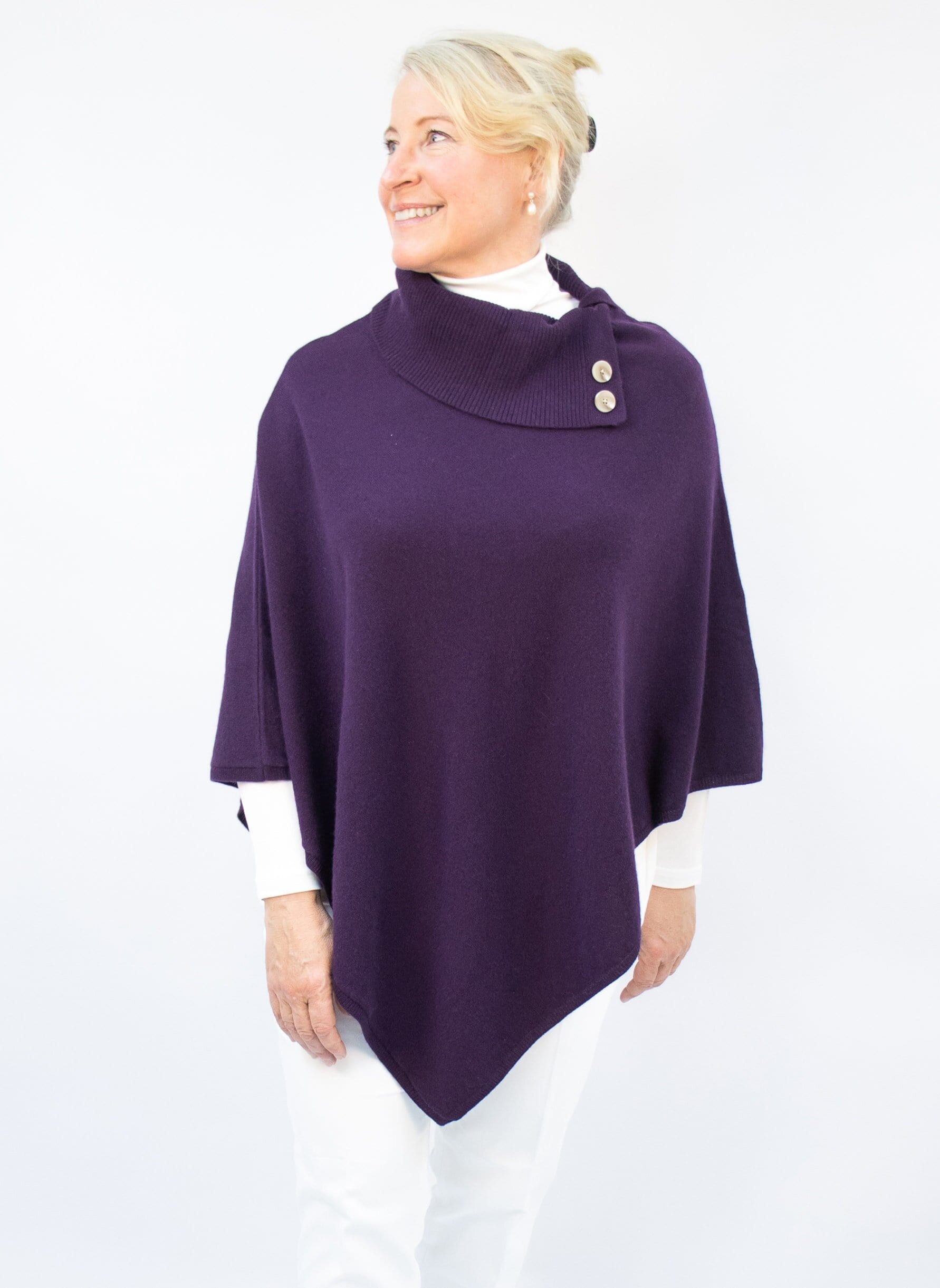 Poncho med Polo Ull/Cashmere Lila
