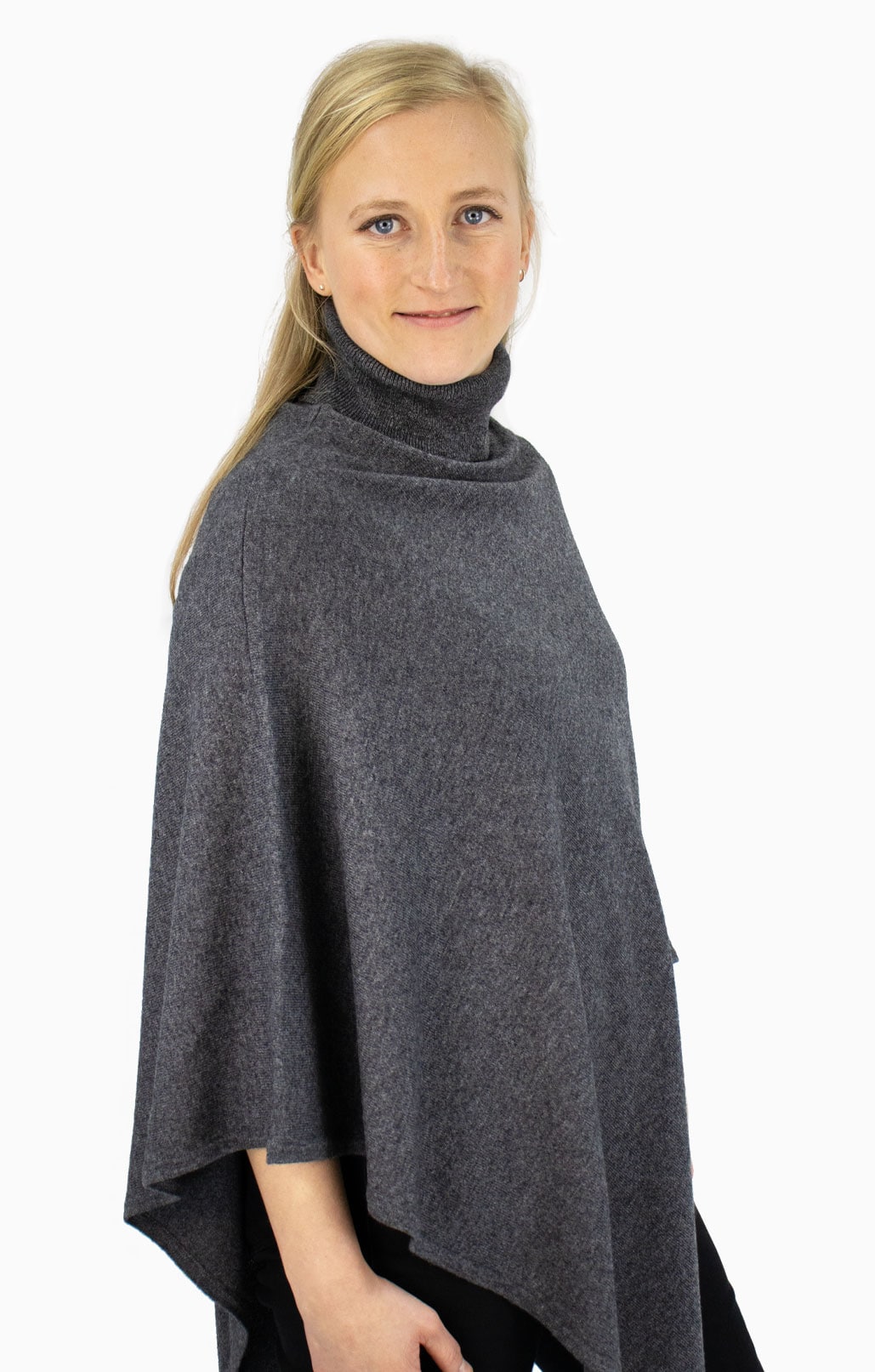 Poncho med Polo Ull Kashmir, Grå