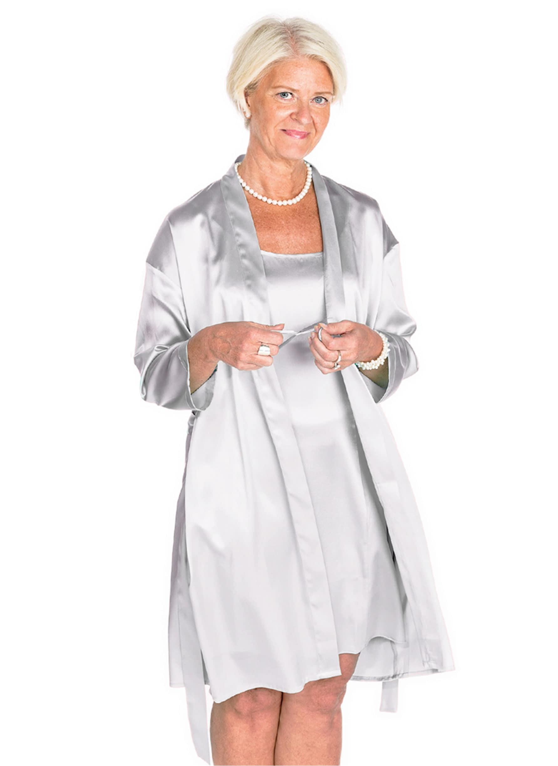 Sidenmorgonrock satin, Silver