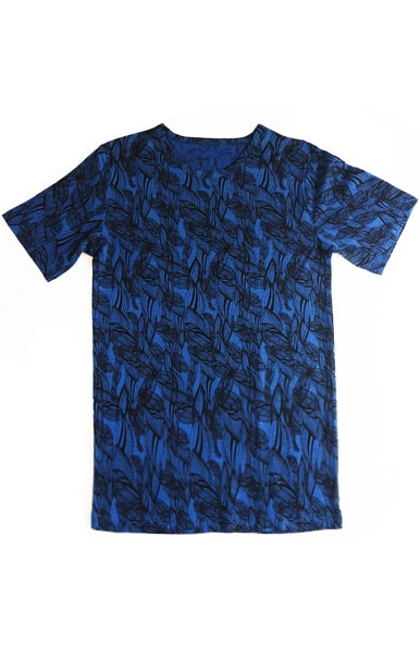 T-shirt Sidenhampa, Blåmönstrad