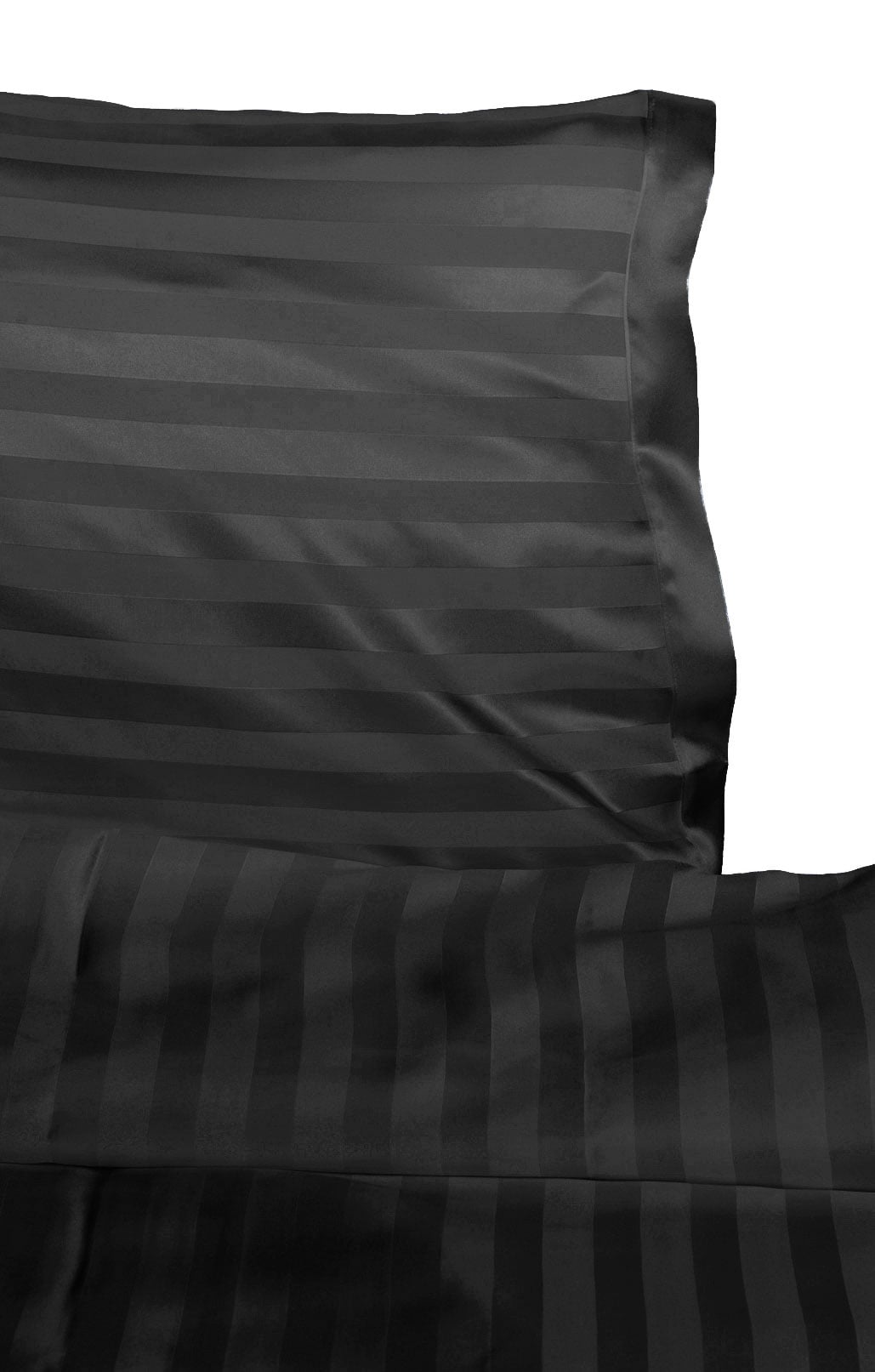 Silk Duvet Cover With Pillow Case Satin Stripe Black