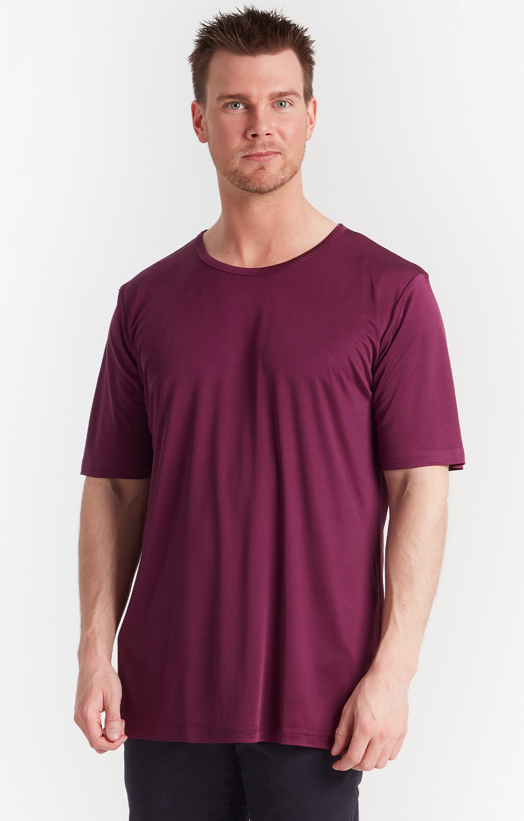 T-shirt i siden rund hals, Plommon
