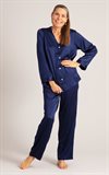Sidenpyjamas satin, marin, Dam